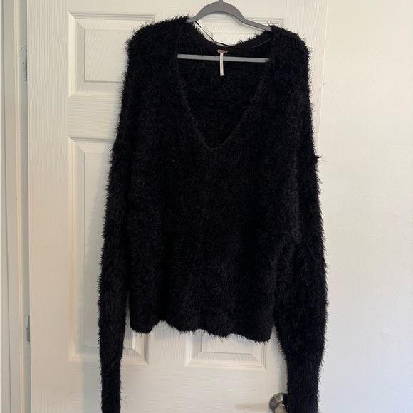 Free People black fuzzy oversized tunic sweater - Picture 2 of 5